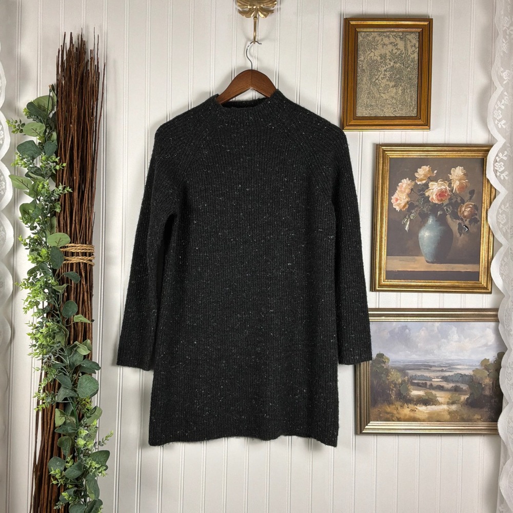 Madewell Sweater Tunic Womens Medium Charcoal Gray Excellent Mock Neck Speckled
